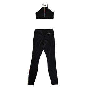 Nike black/rainbow detailing workout top and matching leggings, size 2